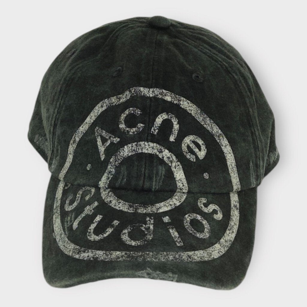 Washed Black Distressed Logo Cap