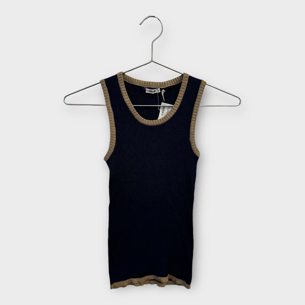 Yves Saint Laurent Navy & Beige Ribbed Knit Tank