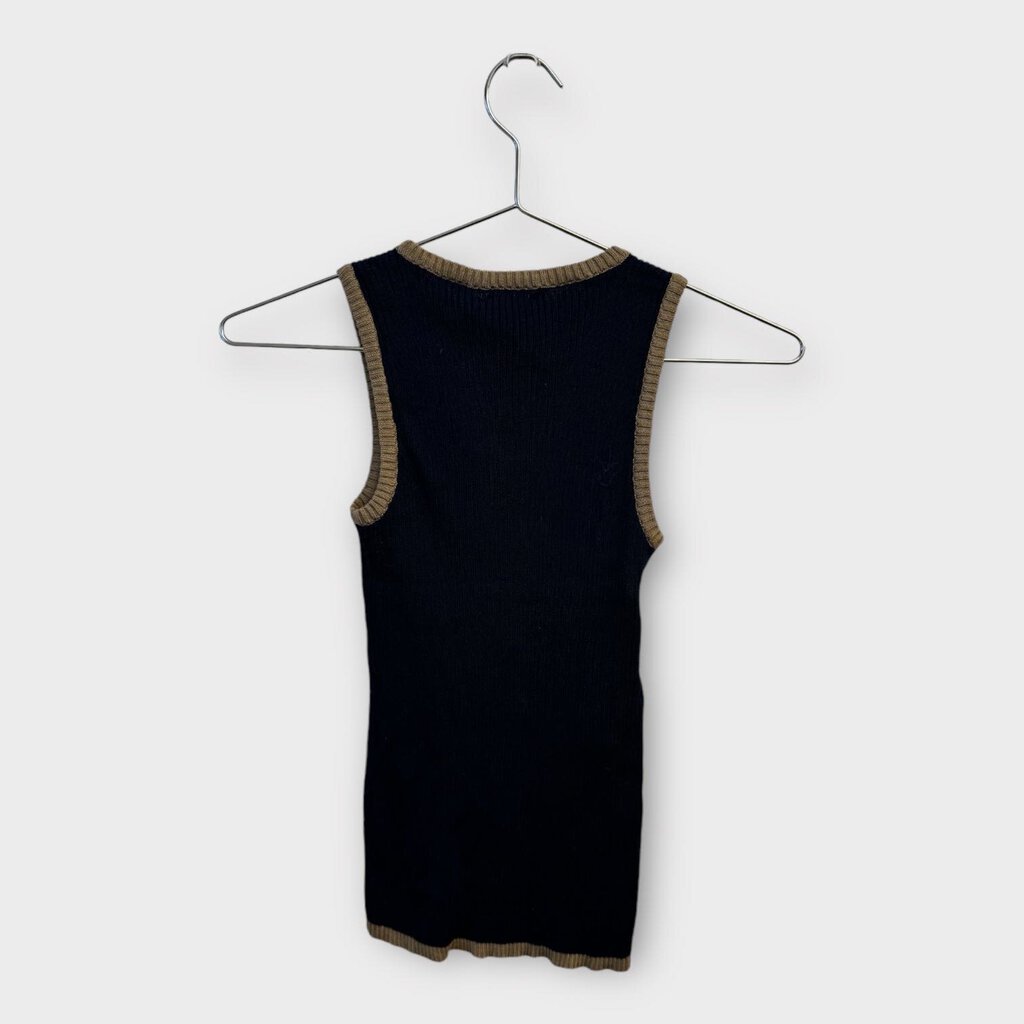 Yves Saint Laurent Navy & Beige Ribbed Knit Tank