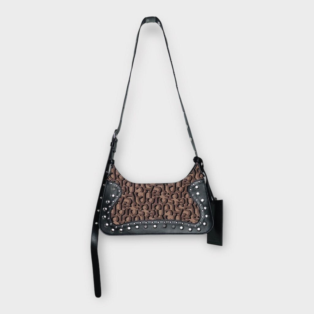 Black & Pink Monogram Stud Platt Shoulder Bag w Dustbag