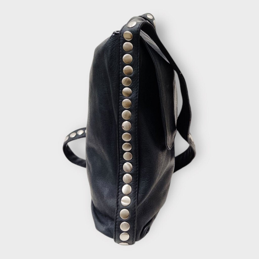 Black Leather Silver Studded Strap Bag