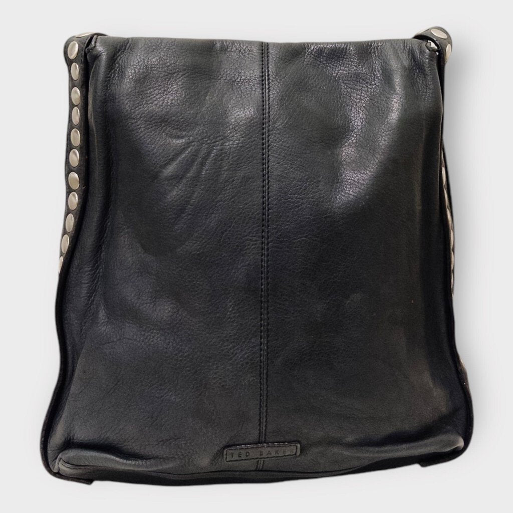 Black Leather Silver Studded Strap Bag