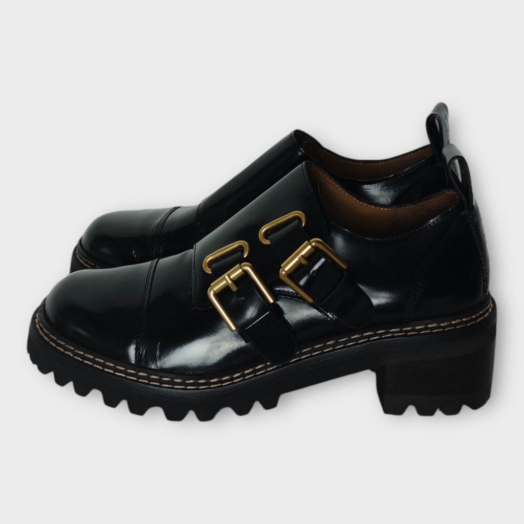 Black Patent Platform Loafer w Buckles