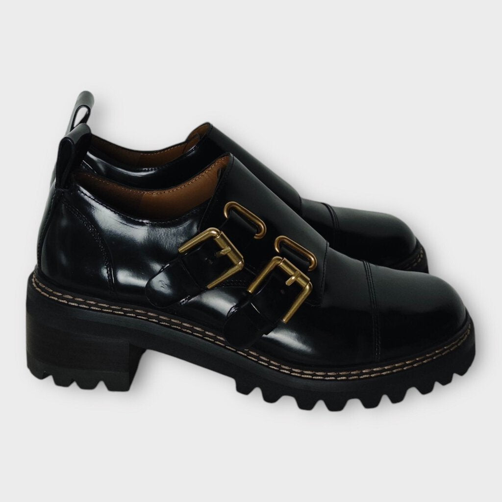 Black Patent Platform Loafer w Buckles