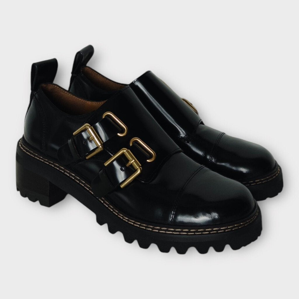 Black Patent Platform Loafer w Buckles