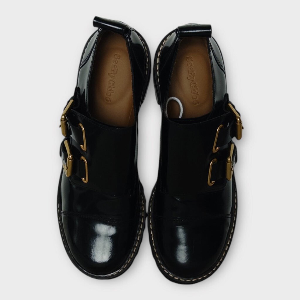 Black Patent Platform Loafer w Buckles