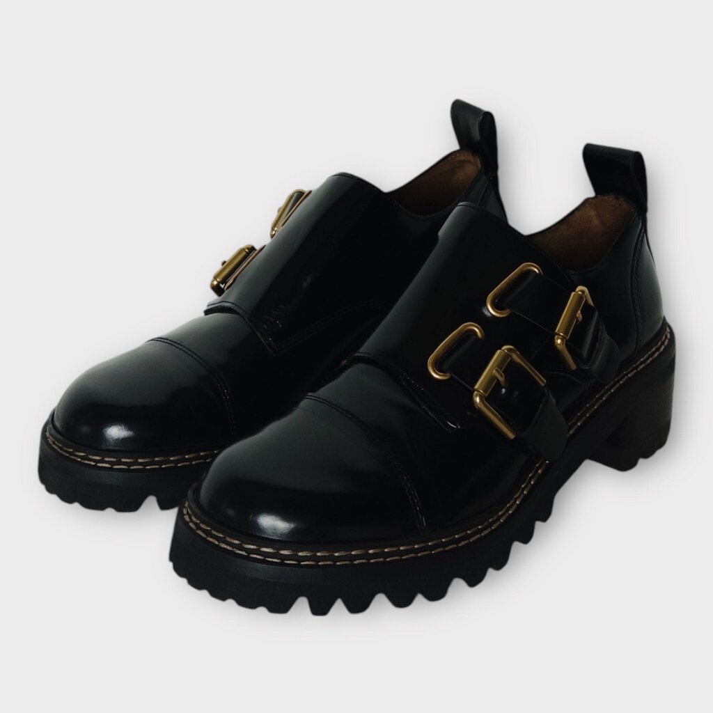 Black Patent Platform Loafer w Buckles