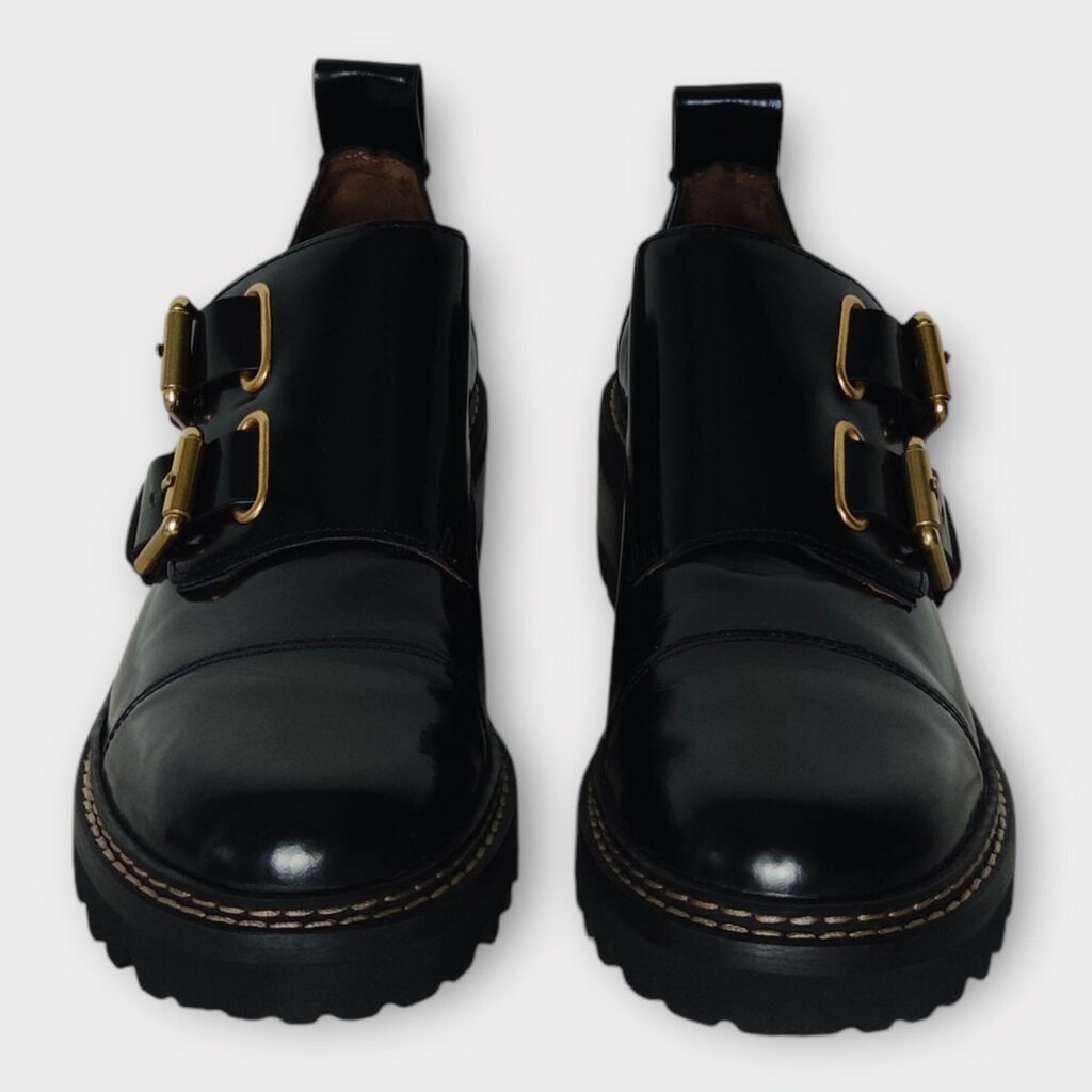 Black Patent Platform Loafer w Buckles