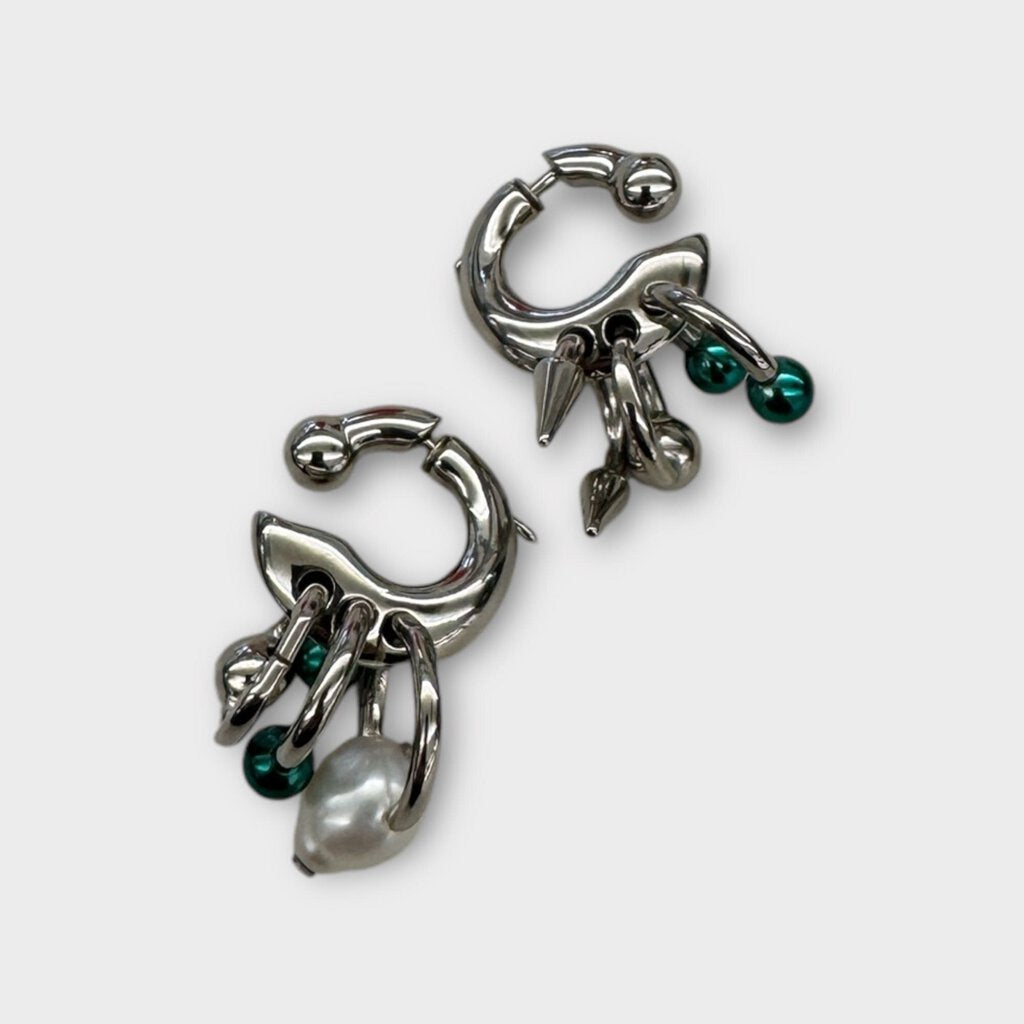 Silver Multi Charm Pierced Hoops & Box