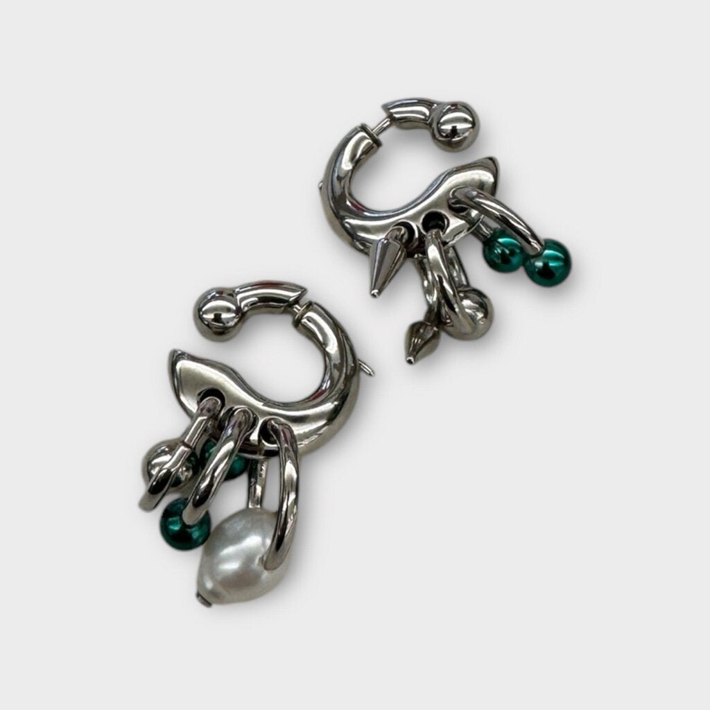 Silver Multi Charm Pierced Hoops & Box