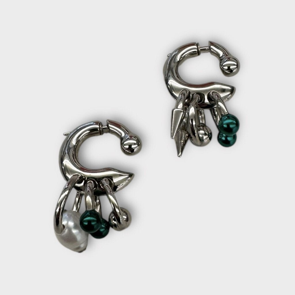 Silver Multi Charm Pierced Hoops & Box