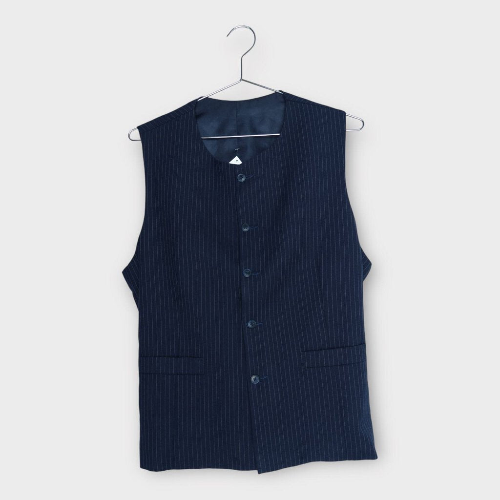 Navy Pinstripe Trousers & Button Up Vest