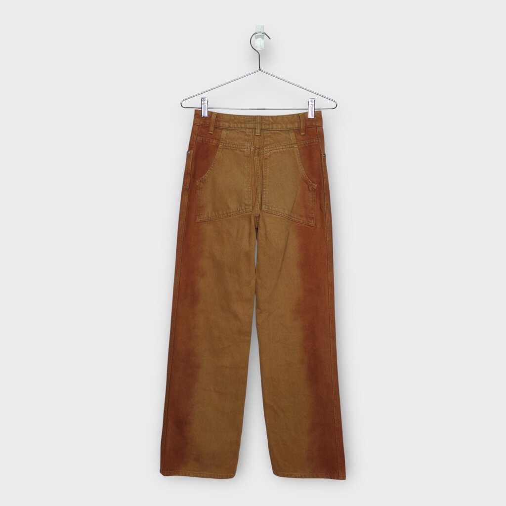 Brown & Orange Denim Washed Wide Leg Jeans