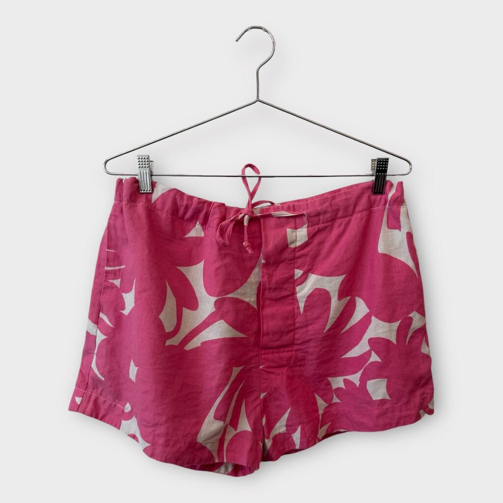 White & Pink Linen Printed Shorts