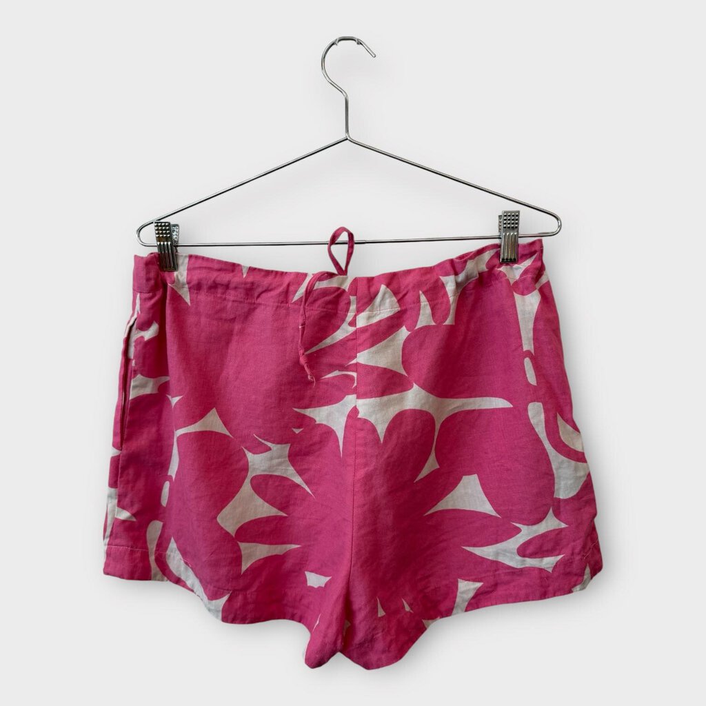 White & Pink Linen Printed Shorts