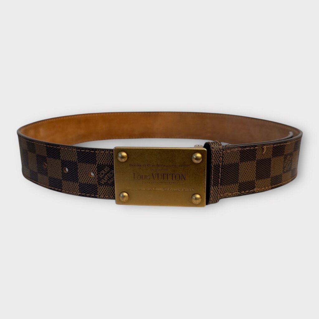 Brown Leather Damier Inventeur Belt