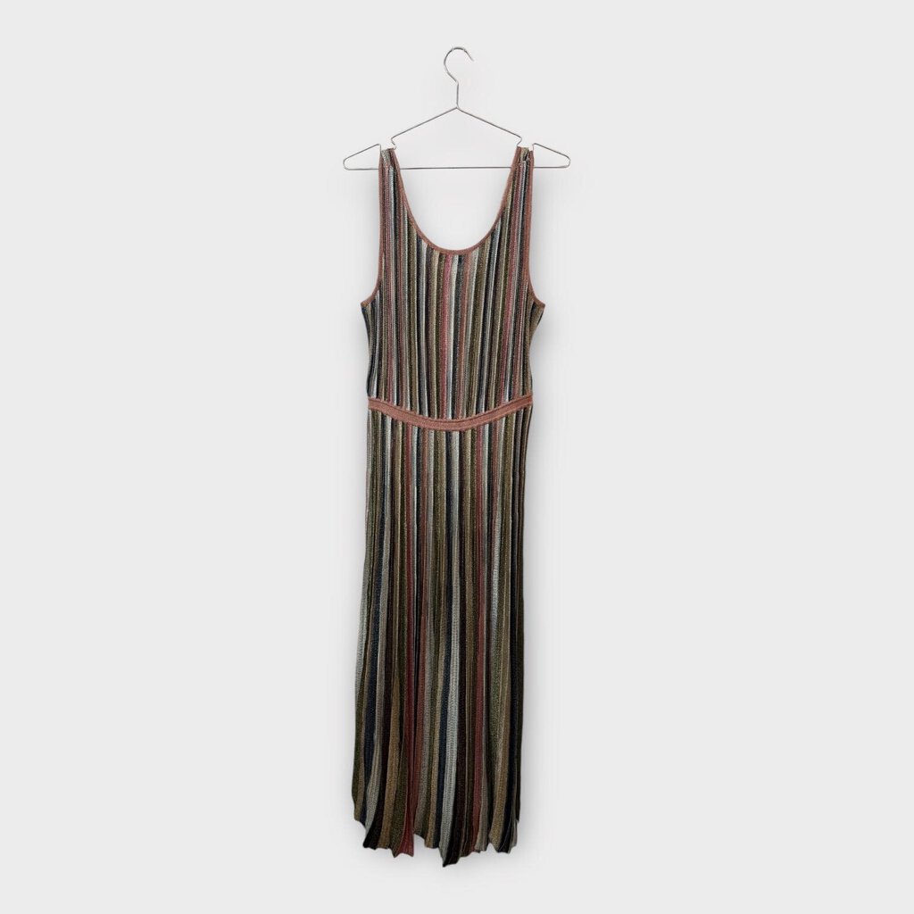 Pink Beige & Green Stripe Lurex Knit Dress