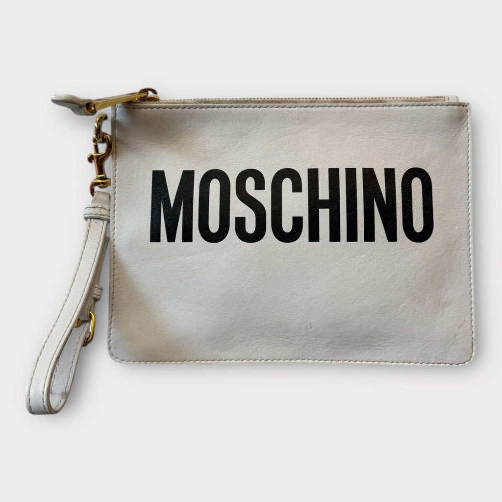 White & Black Font Logo Clutch & Slip