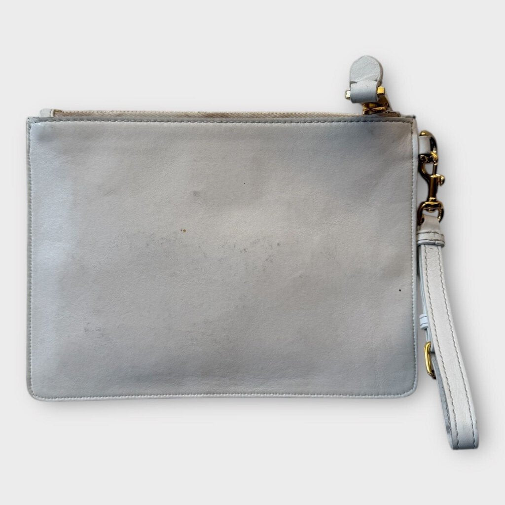 White & Black Font Logo Clutch & Slip