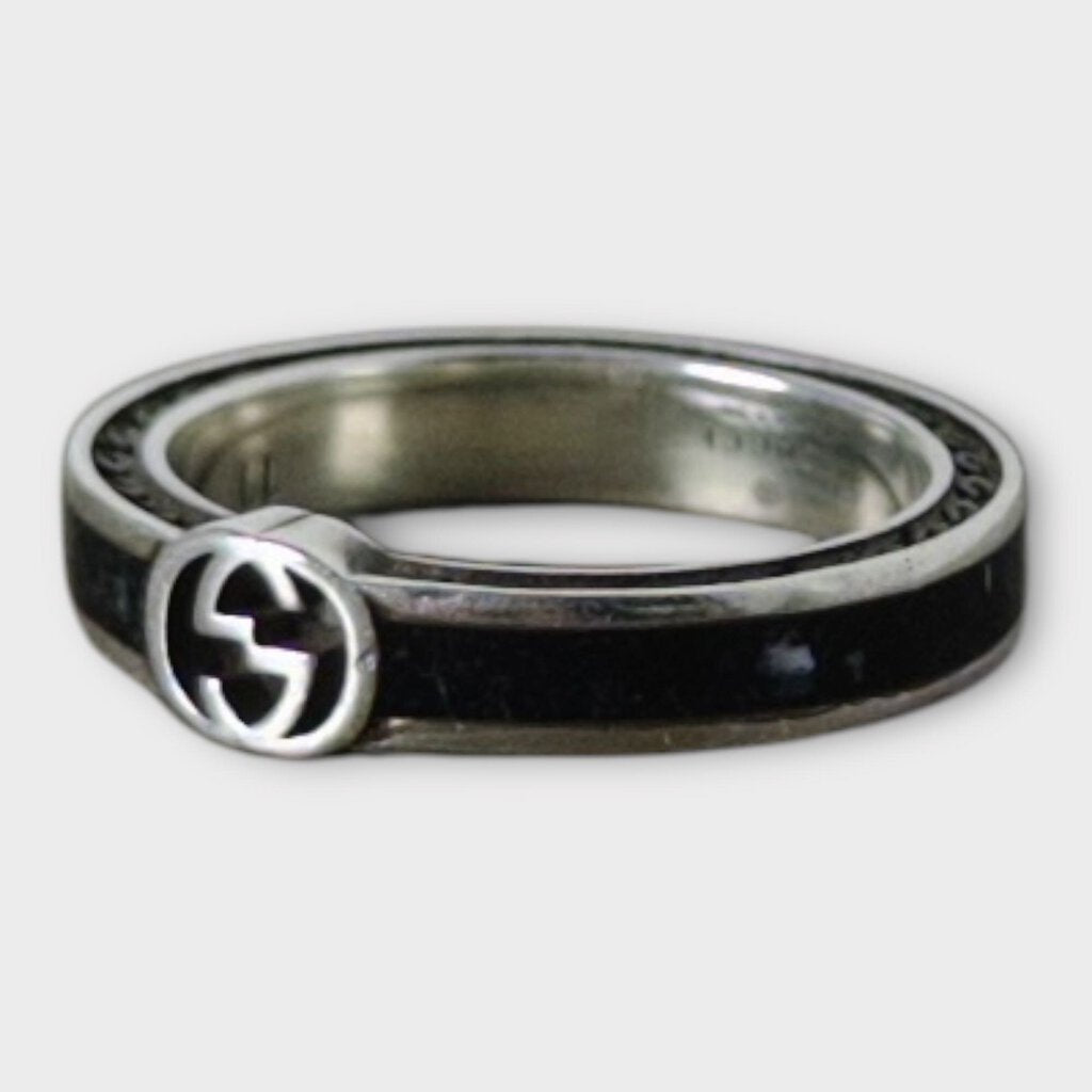 Black Enamel 925 Interlocking G Ring