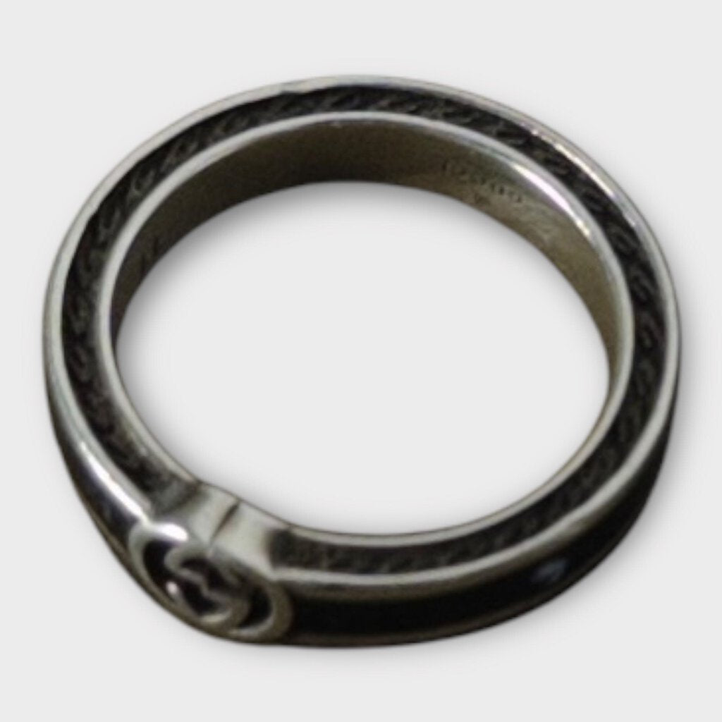 Black Enamel 925 Interlocking G Ring