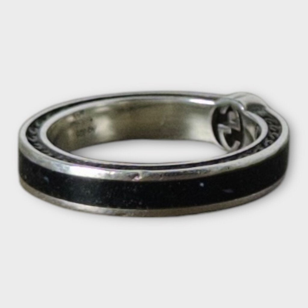 Black Enamel 925 Interlocking G Ring