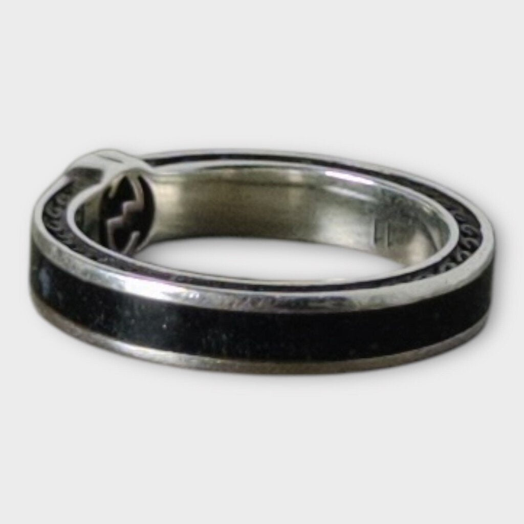 Black Enamel 925 Interlocking G Ring