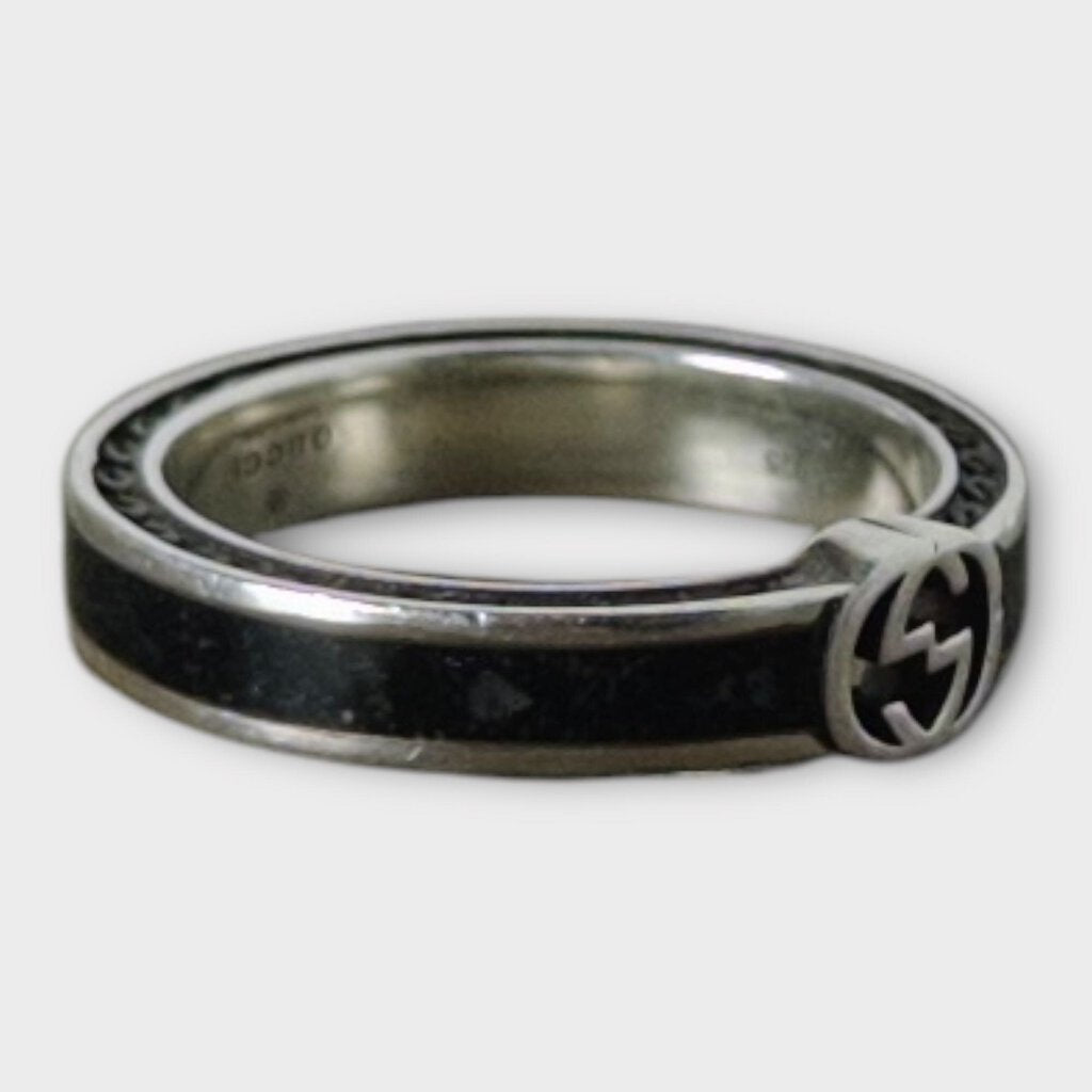 Black Enamel 925 Interlocking G Ring