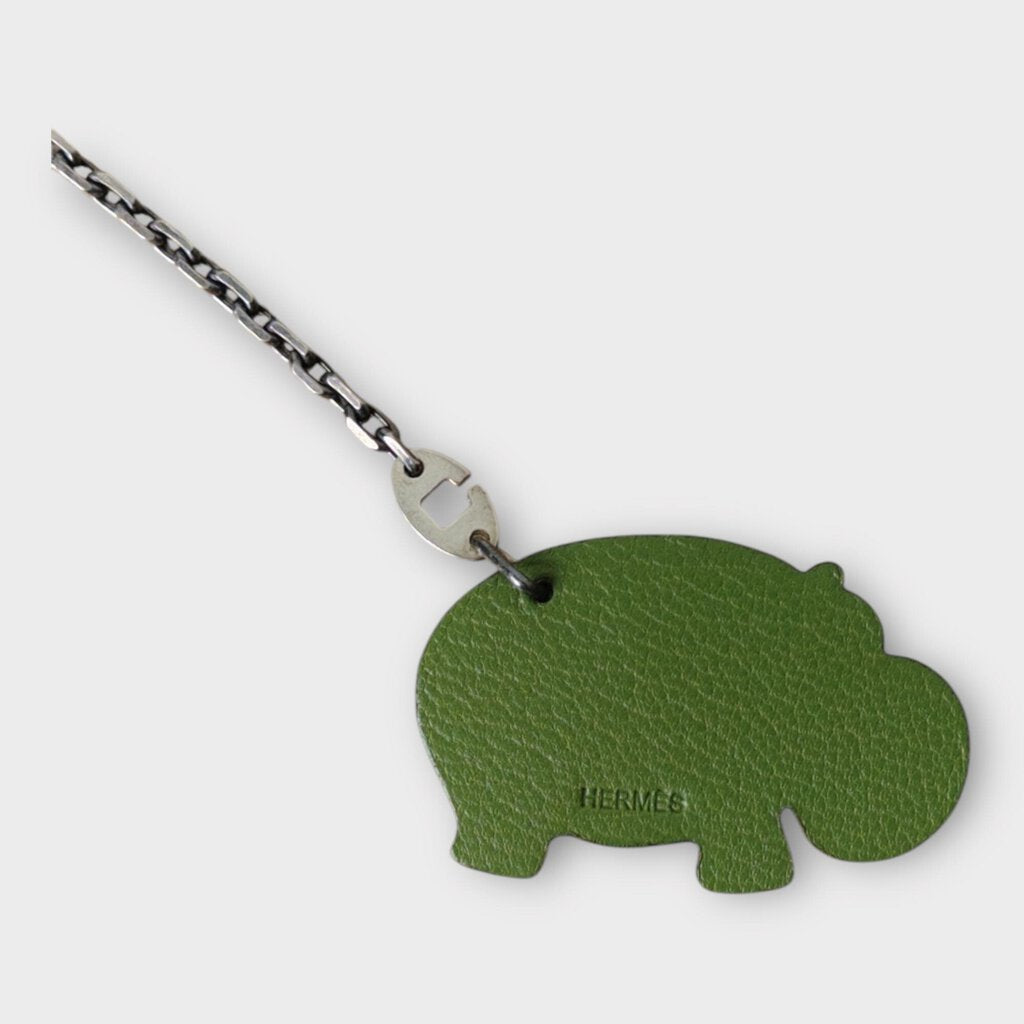 Green & Black Leather Hippo Bag Charm