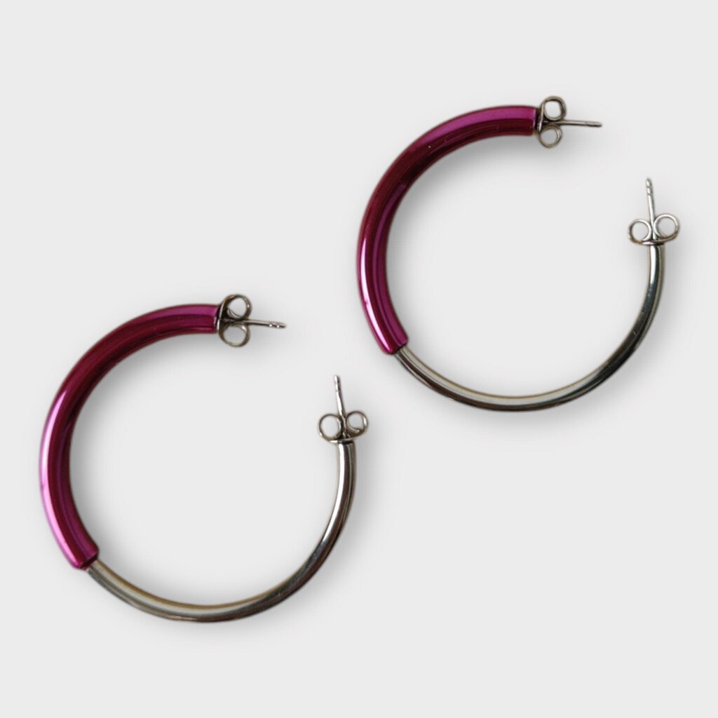 Silver & Pink Double Ended Hoops