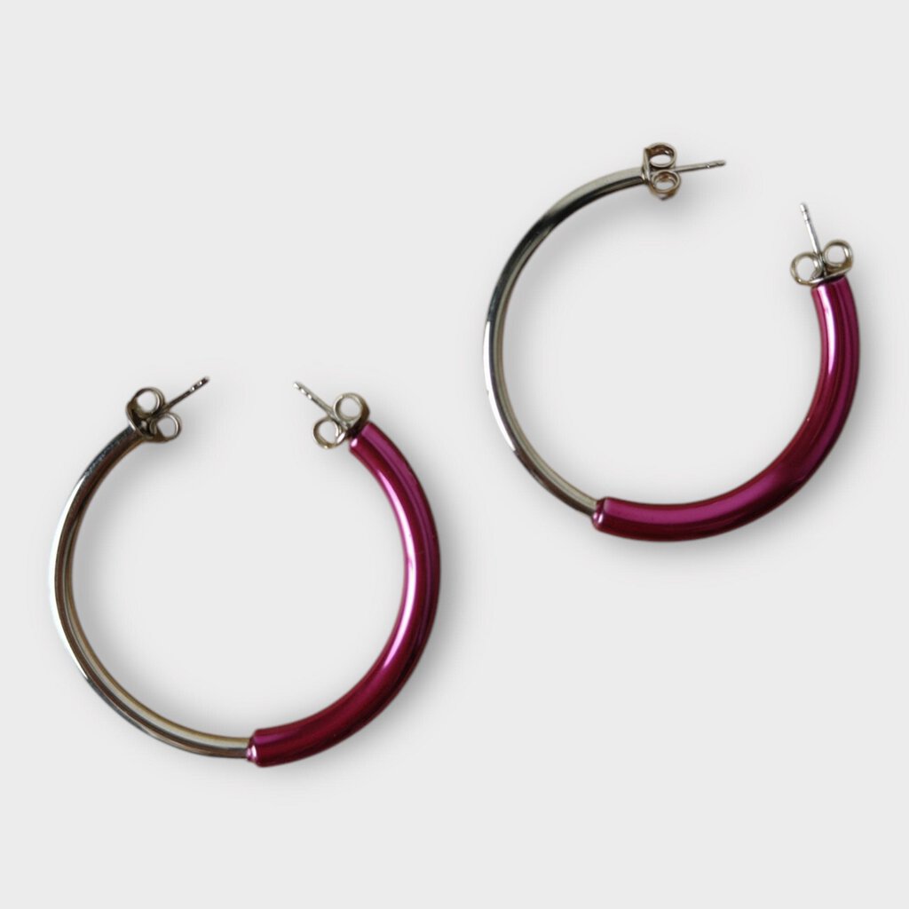 Silver & Pink Double Ended Hoops