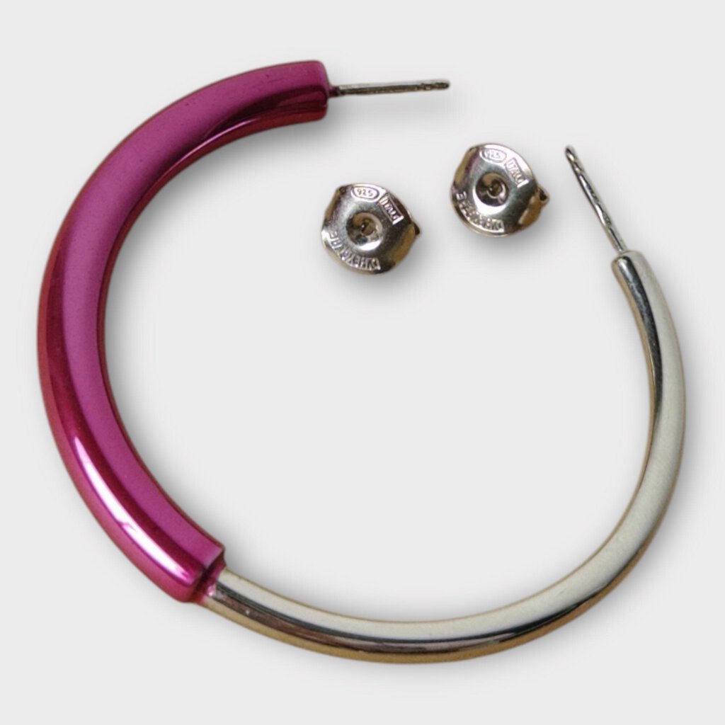 Silver & Pink Double Ended Hoops