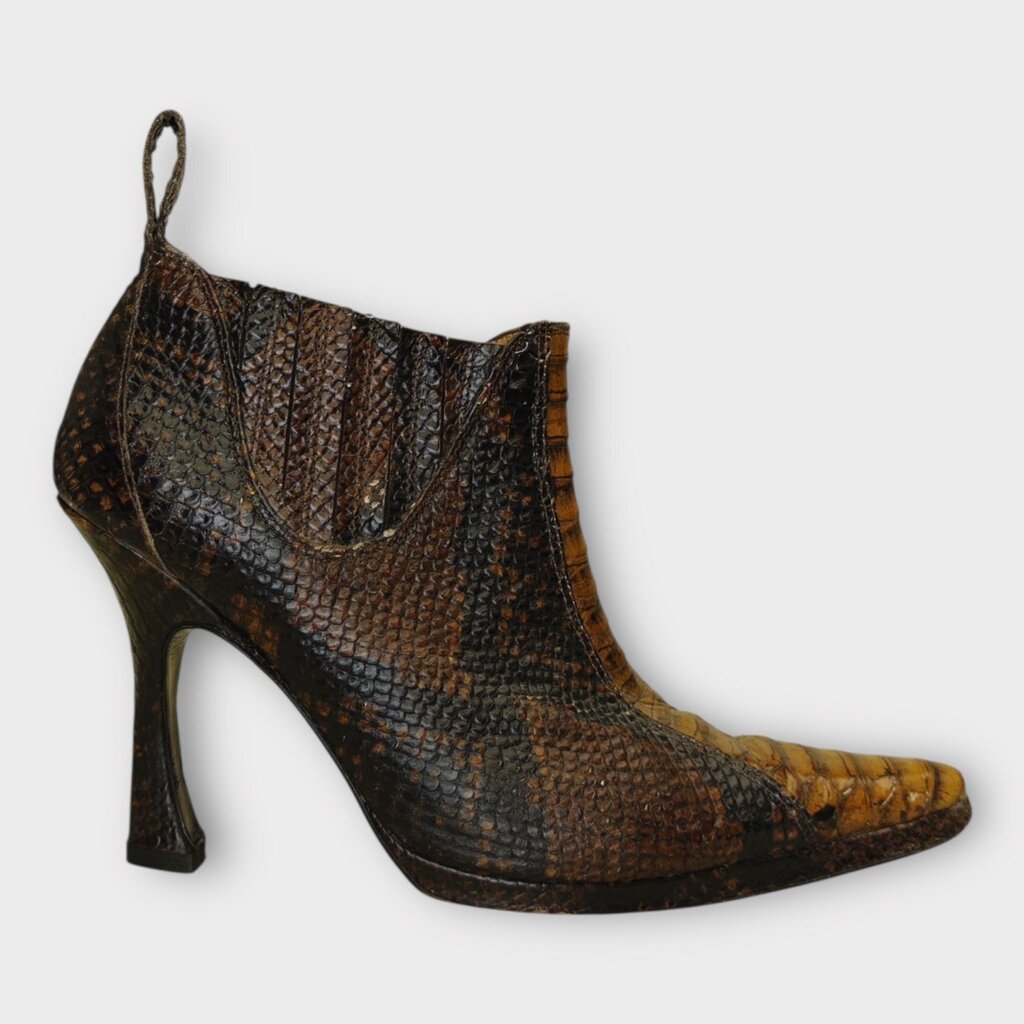 Brown Snake Pointed Heel Boots