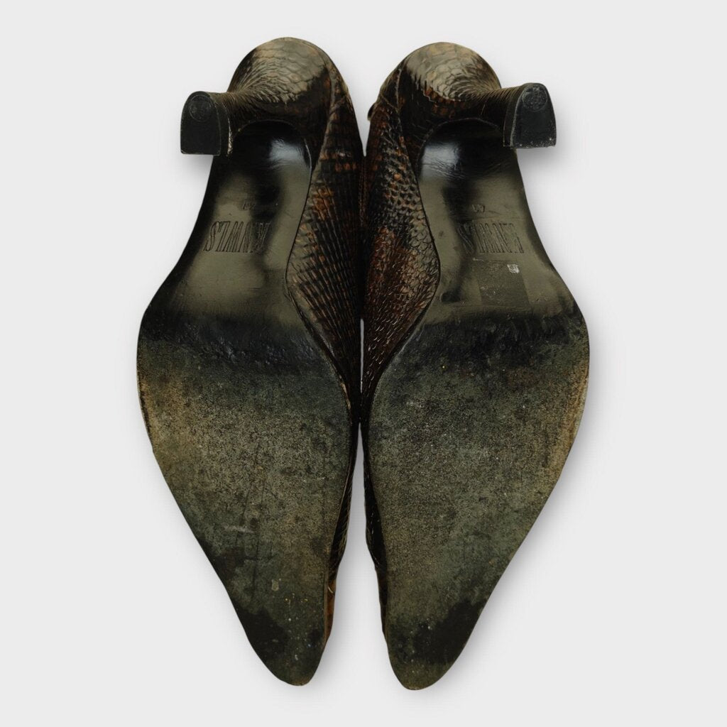 Brown Snake Pointed Heel Boots