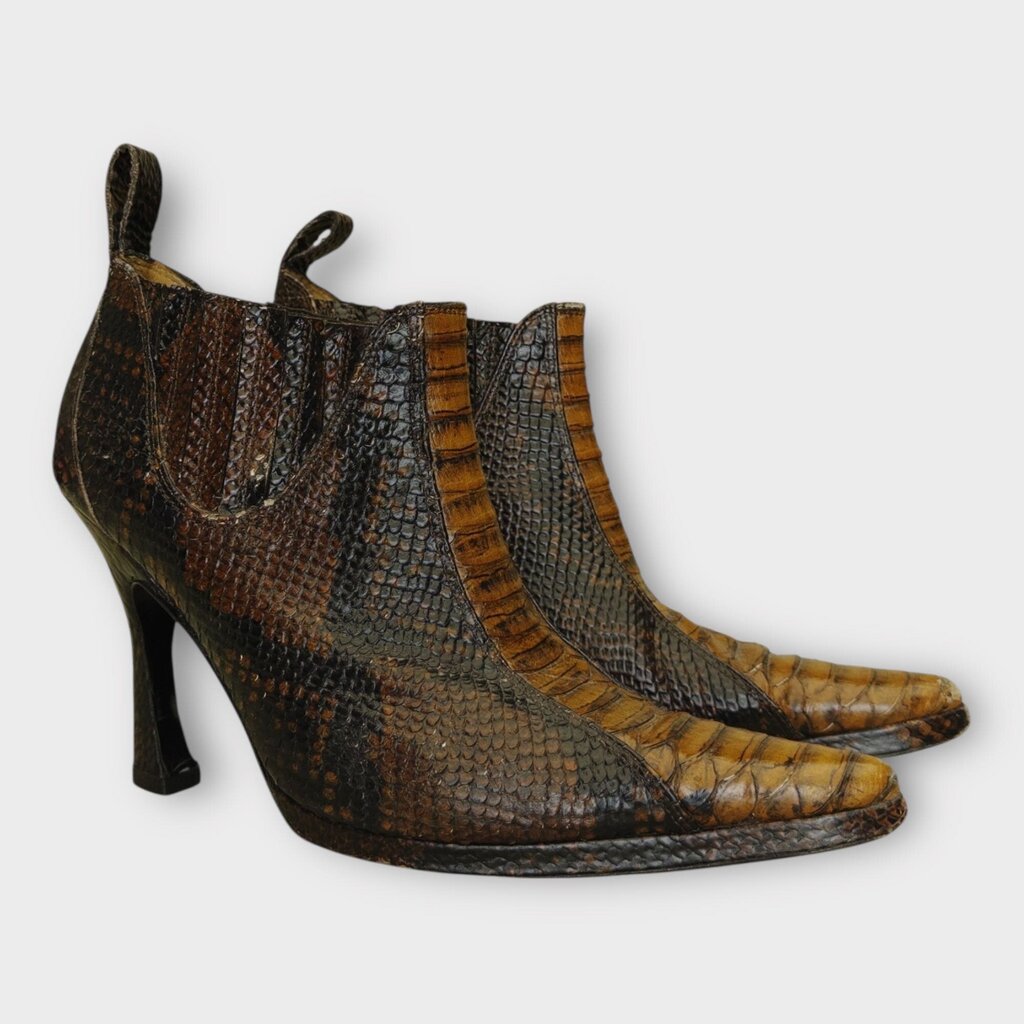 Brown Snake Pointed Heel Boots