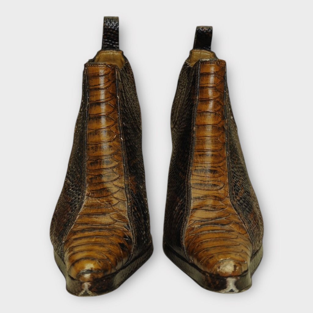 Brown Snake Pointed Heel Boots