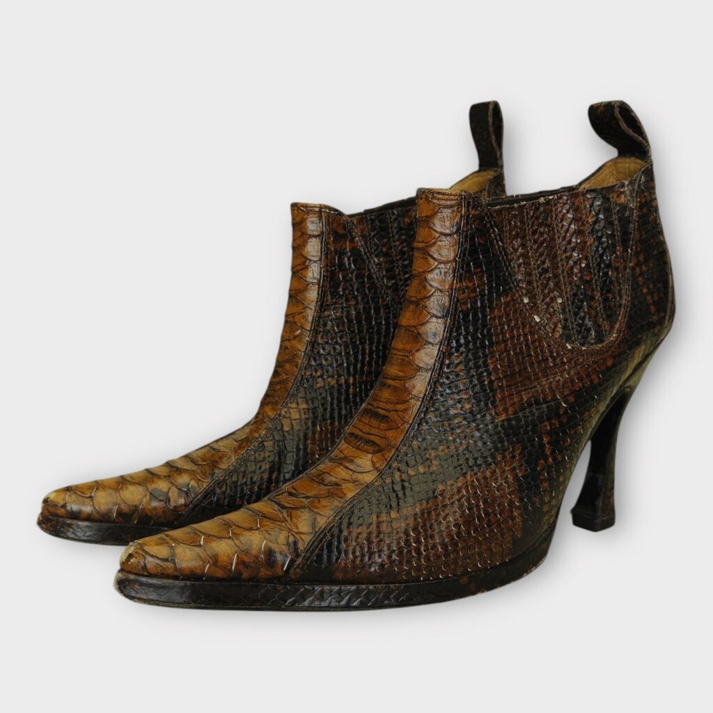 Brown Snake Pointed Heel Boots