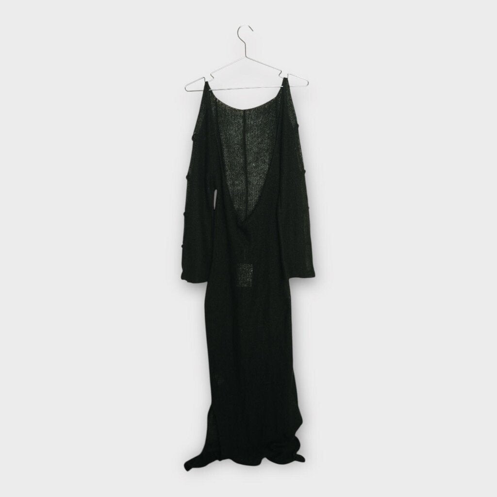 Black Knit Plunge Back Dress