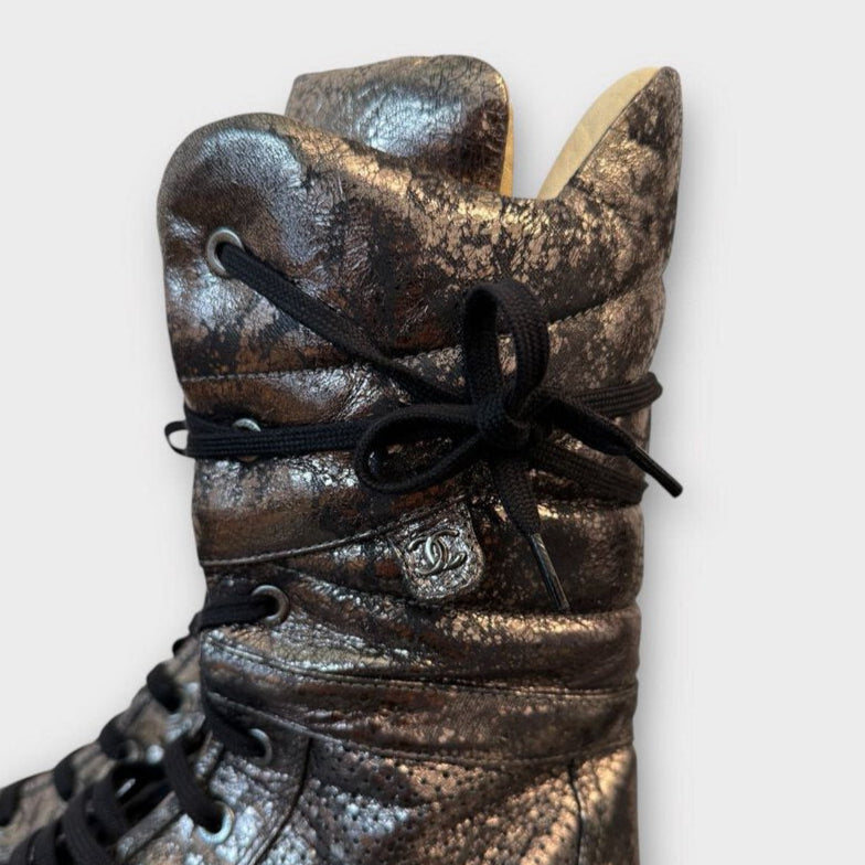 Bronze Metallic Perforated Boxer Boots