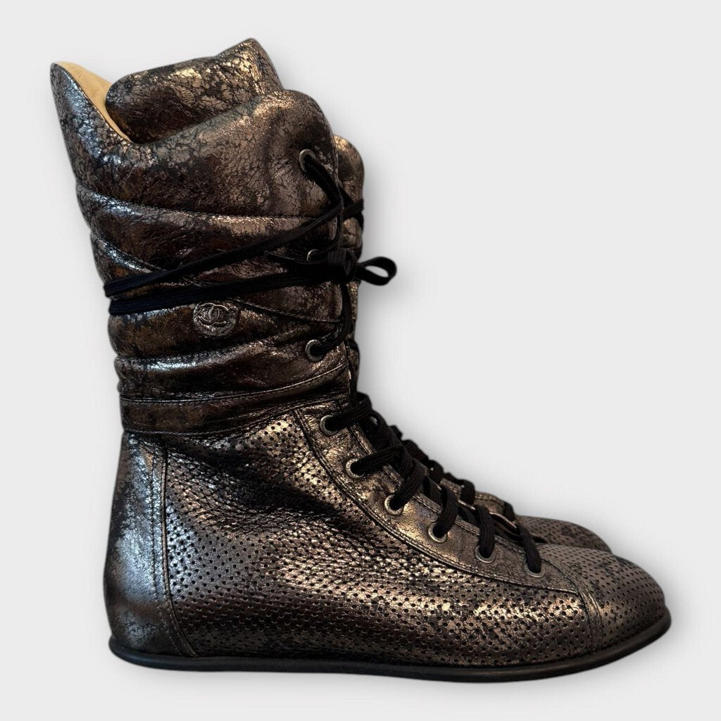 Bronze Metallic Perforated Boxer Boots