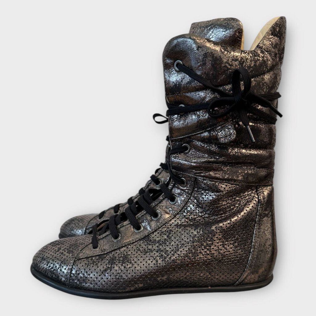 Bronze Metallic Perforated Boxer Boots