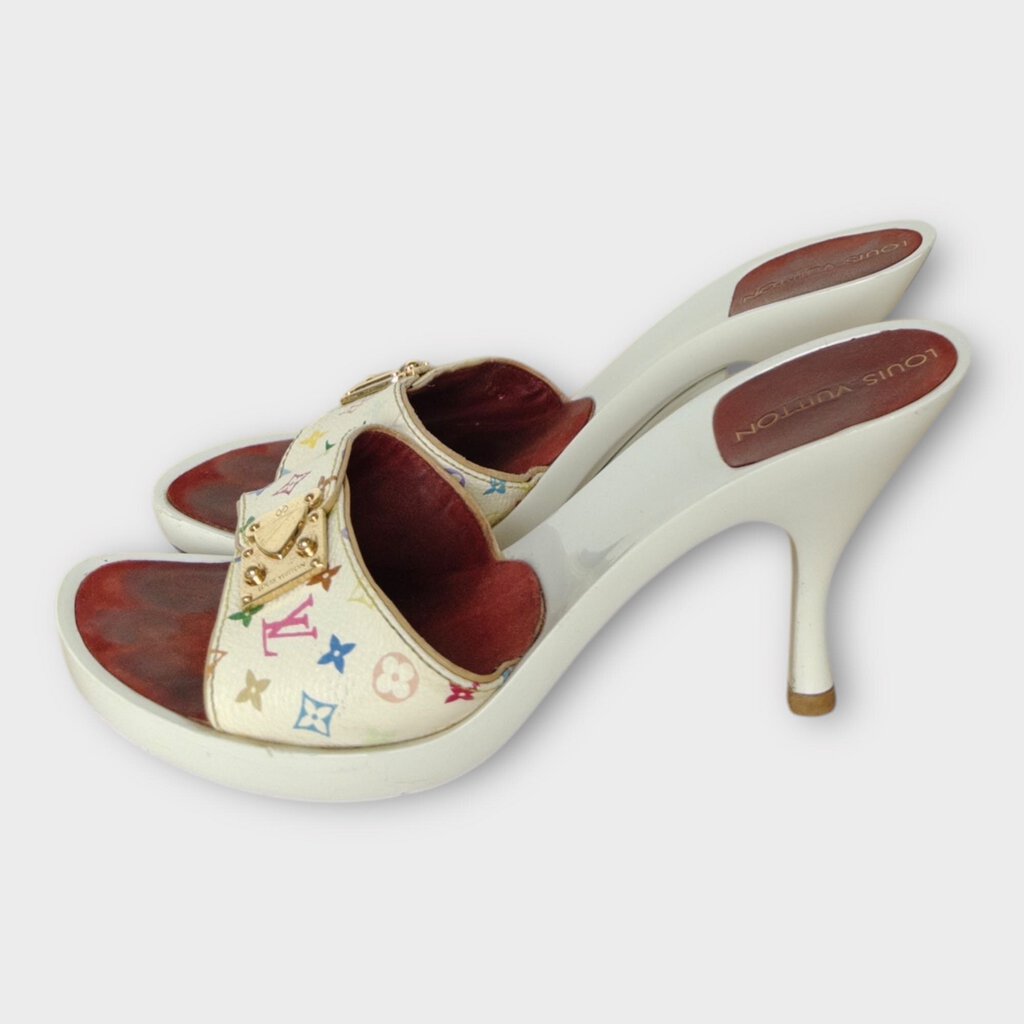 White Murakami Buckle Monogram Heels