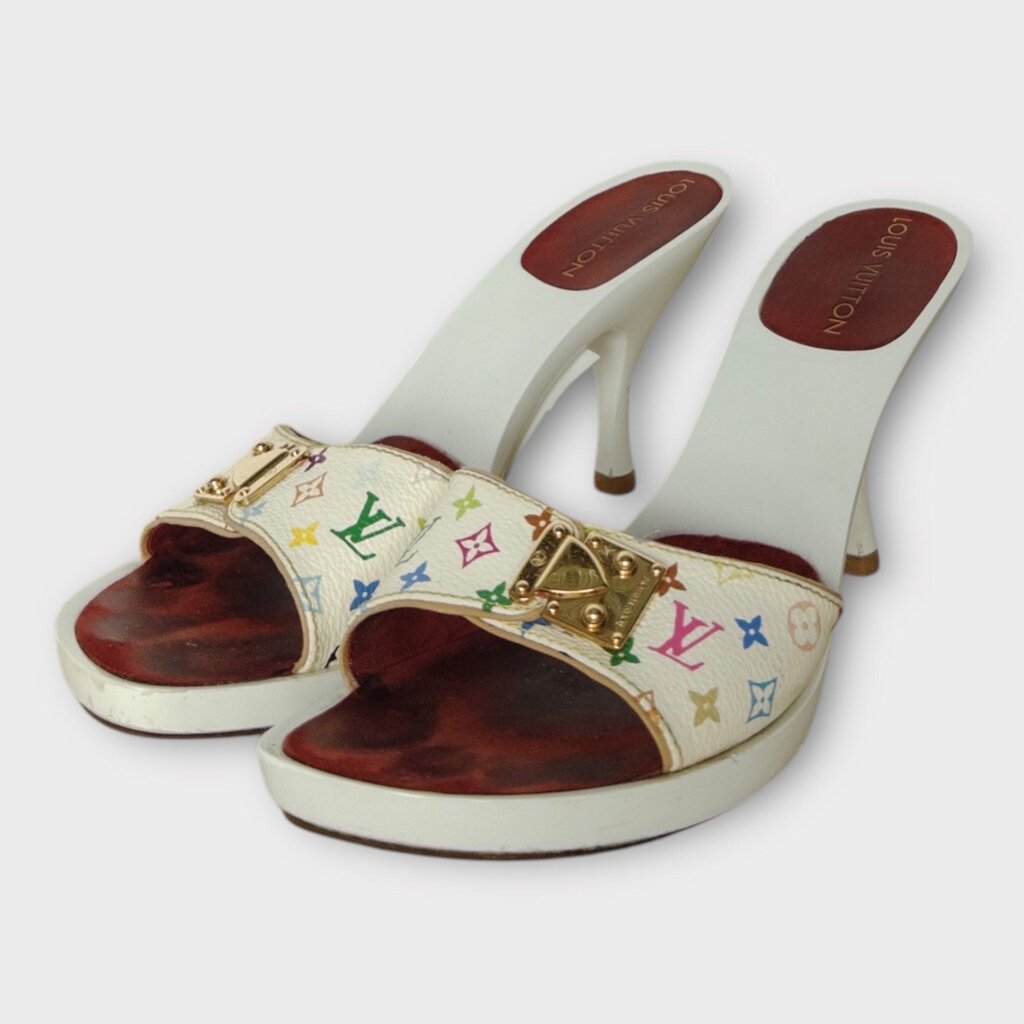 White Murakami Buckle Monogram Heels