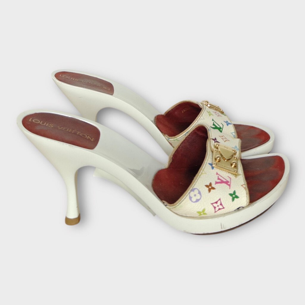 White Murakami Buckle Monogram Heels