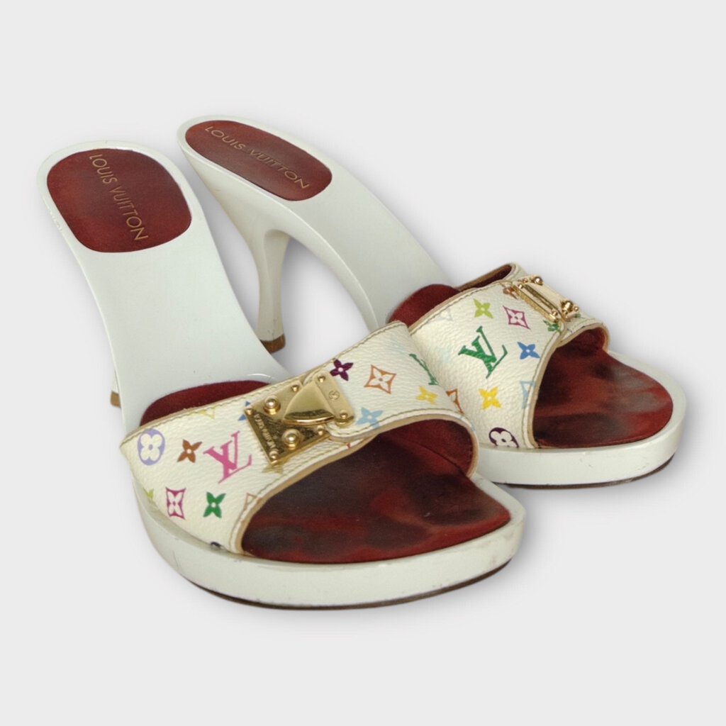 White Murakami Buckle Monogram Heels