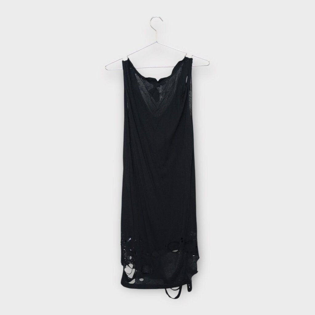 Diesel Black Cotton Distressed V-Neck Tank Dress