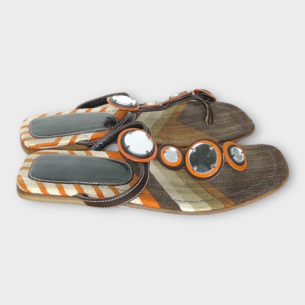 Orange & Brown Mirror Bead Sandals