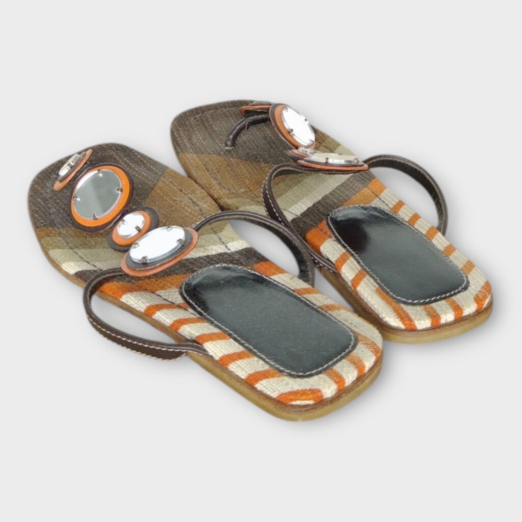 Orange & Brown Mirror Bead Sandals