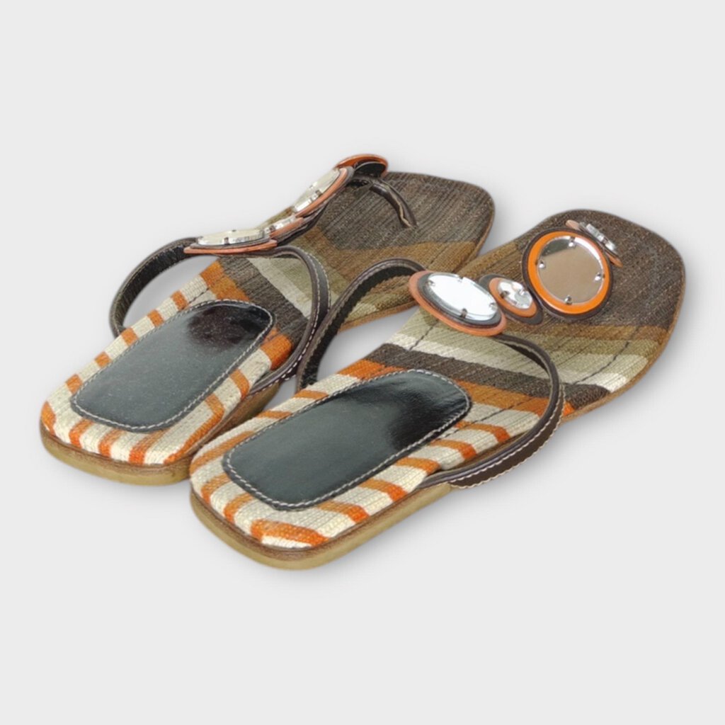 Orange & Brown Mirror Bead Sandals