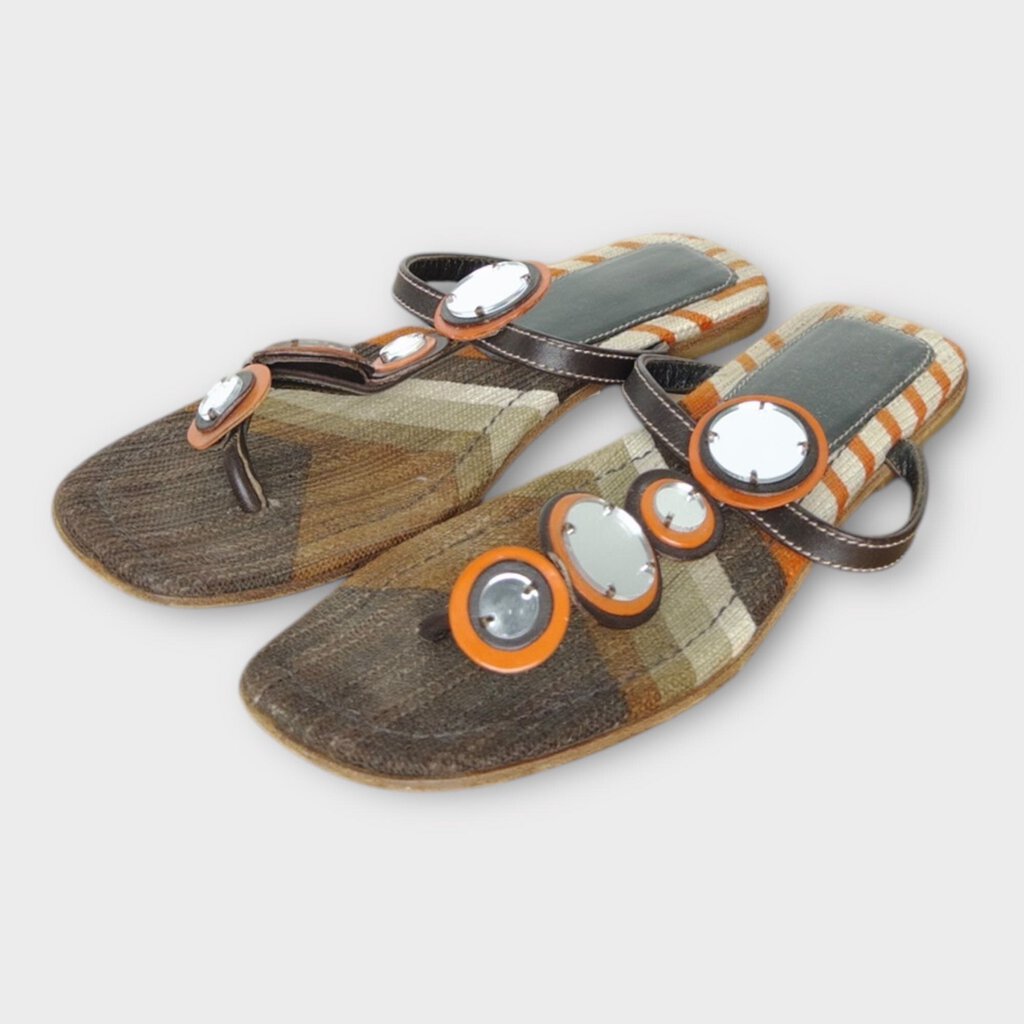 Orange & Brown Mirror Bead Sandals